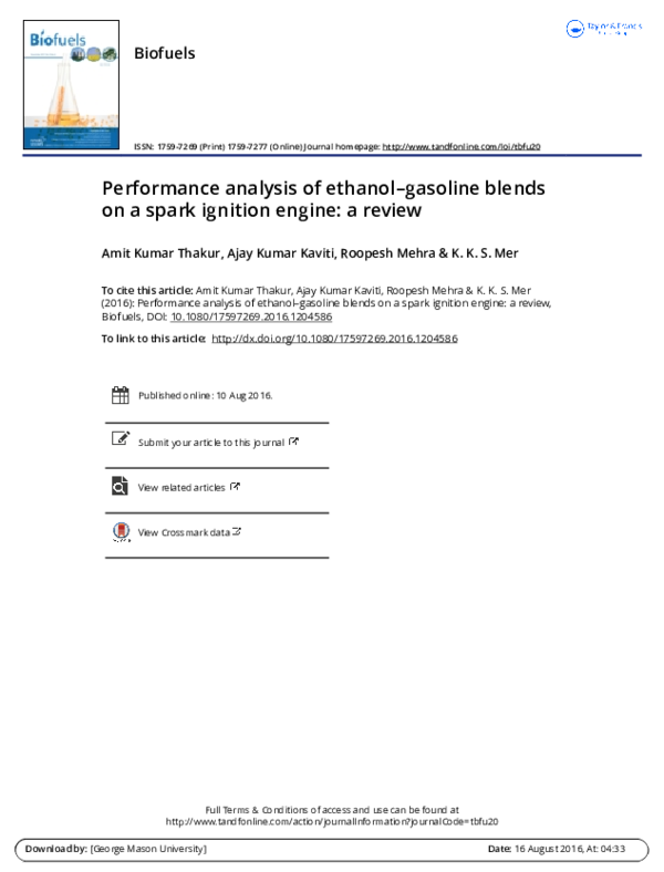 (PDF) Performance analysis of ethanol–gasoline blends on a spark ...
