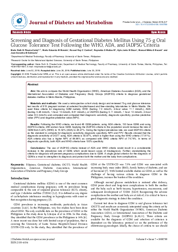 (PDF) Screening and Diagnosis of Gestational Diabetes Mellitus