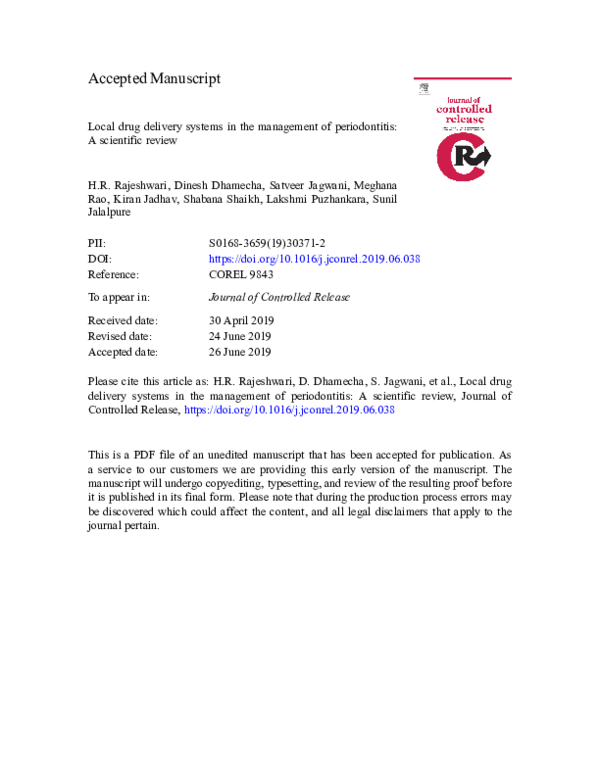 (PDF) Local drug delivery systems in the management of periodontitis: A ...