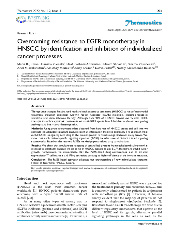 (PDF) Overcoming resistance to EGFR monotherapy in HNSCC by ...