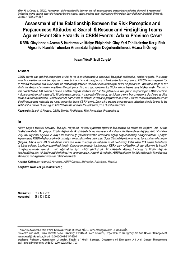 (PDF) Assessment of the Relationship Between the Risk Perception and ...