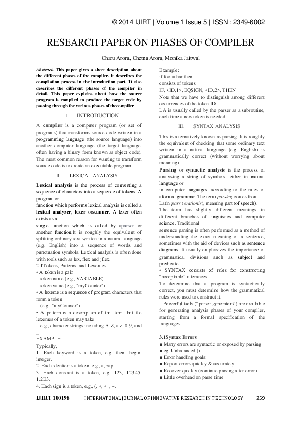 Research Paper on Phases of Compiler
