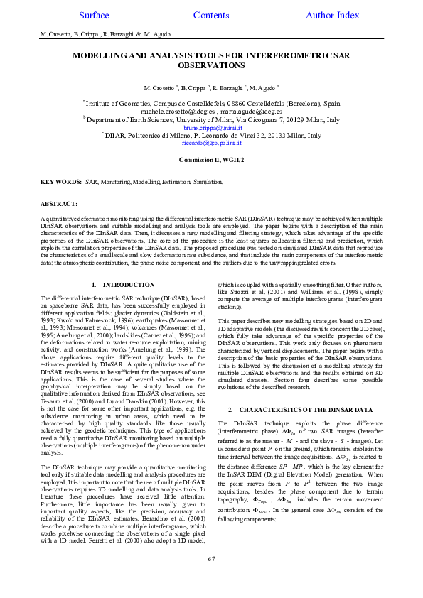 (PDF) Modelling and analysis tools for interferometric SAR observations