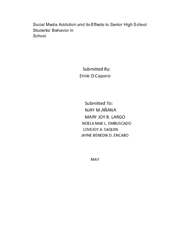 (DOC) Social Media Addiction and its Effects to Senior High School ...