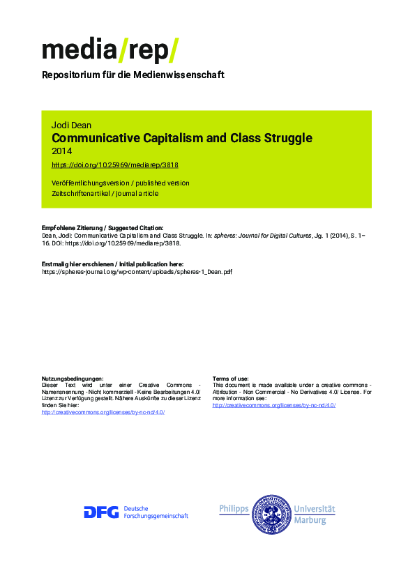 (PDF) Communicative Capitalism and Class Struggle