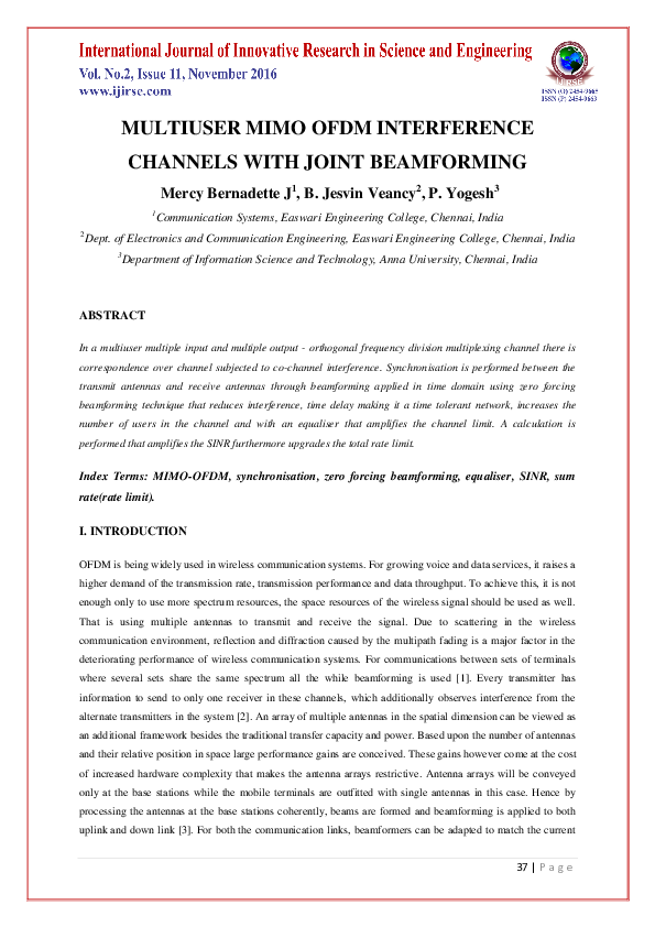 (PDF) Multiuser Mimo Ofdm Interference Channels with Joint Beamforming