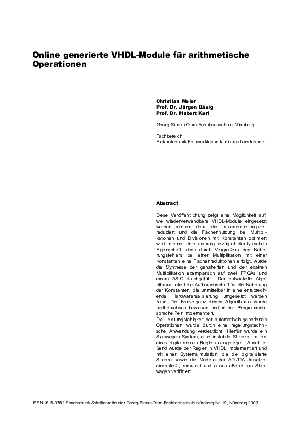 (PDF) Online generierte VHDL-Module für arithmetische Operationen