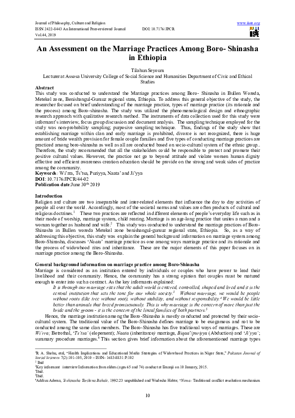 (PDF) An Assessment on the Marriage Practices Among Boro- Shinasha in ...