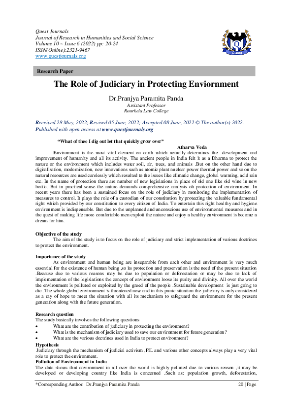 (PDF) The Role of Judiciary in Protecting Enviornment