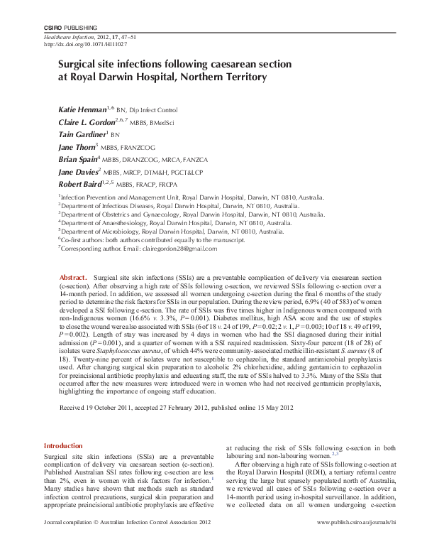 (PDF) Surgical site infections following caesarean section at Royal ...
