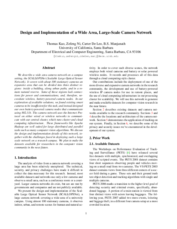 (PDF) Design and implementation of a wide area, large-scale camera network