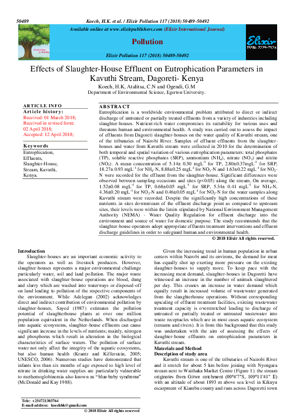 (PDF) Effects of SlaughterHouse Effluent on Eutrophication Parameters