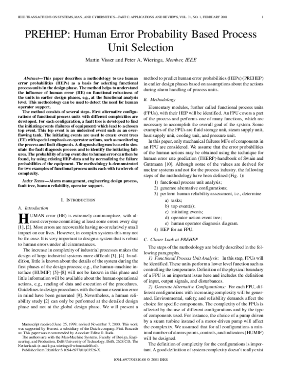 (PDF) PREHEP: human error probability based process unit selection