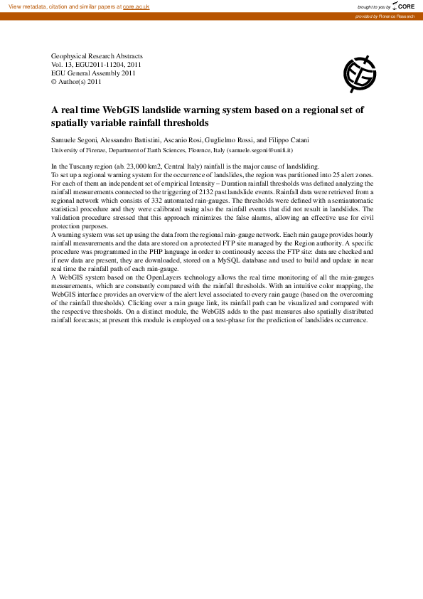 (PDF) A real time WebGIS landslide warning system based on a regional ...