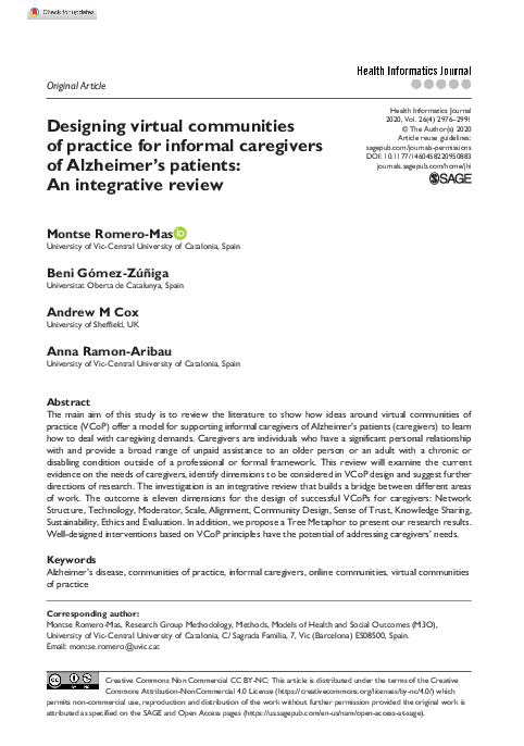 (PDF) Designing virtual communities of practice for informal caregivers ...