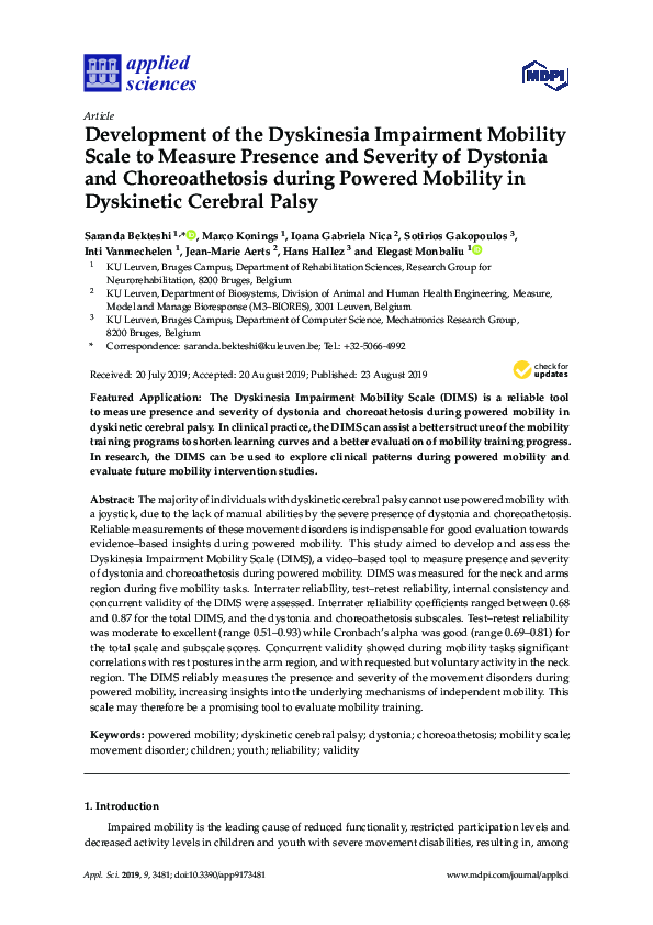  PDF Development Of The Dyskinesia Impairment Mobility Scale To 