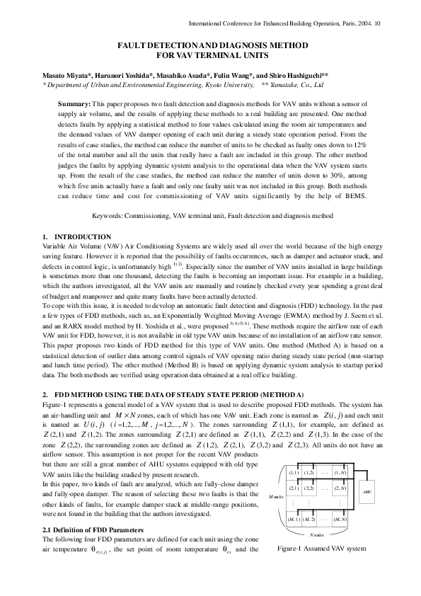 (PDF) Fault Detection and Diagnosis Method for Vav Terminal Units
