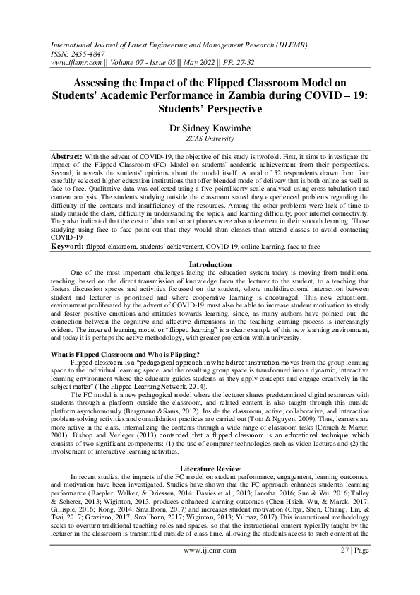 (PDF) Assessing the Impact of the Flipped Classroom Model on Students ...