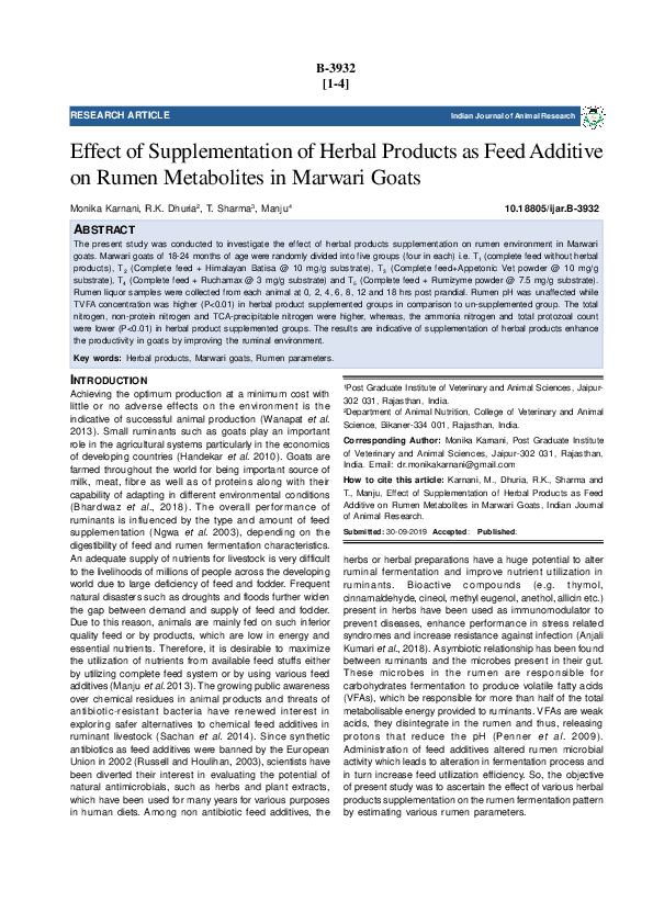 (PDF) Effect of Supplementation of Herbal Products as Feed Additive on ...
