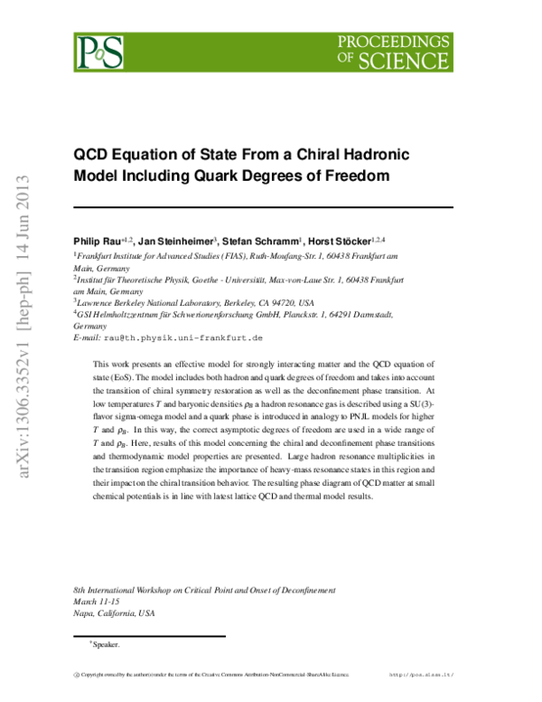 (PDF) QCD Equation of State From a Chiral Hadronic Model Including ...