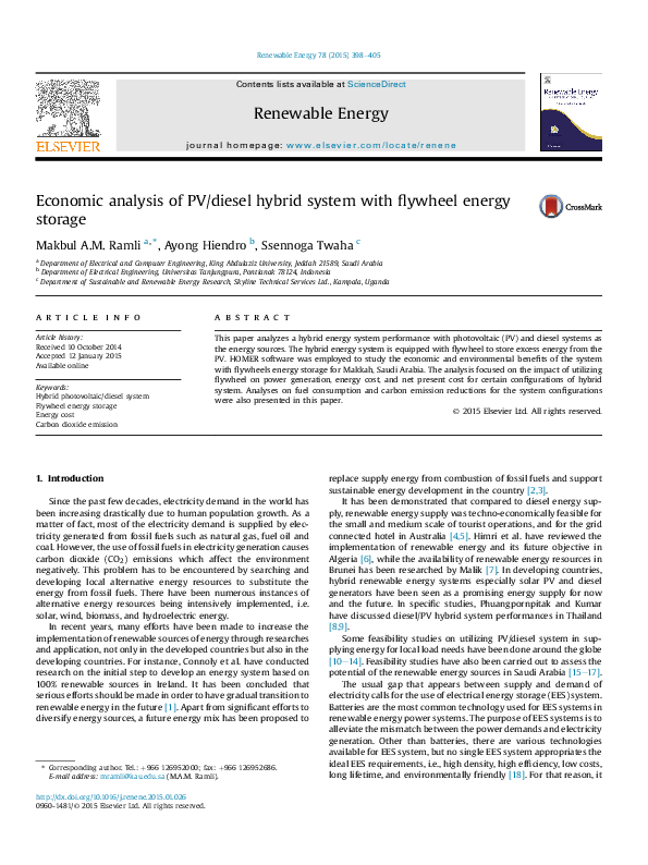 (PDF) Economic analysis of PV/diesel hybrid system with flywheel energy ...