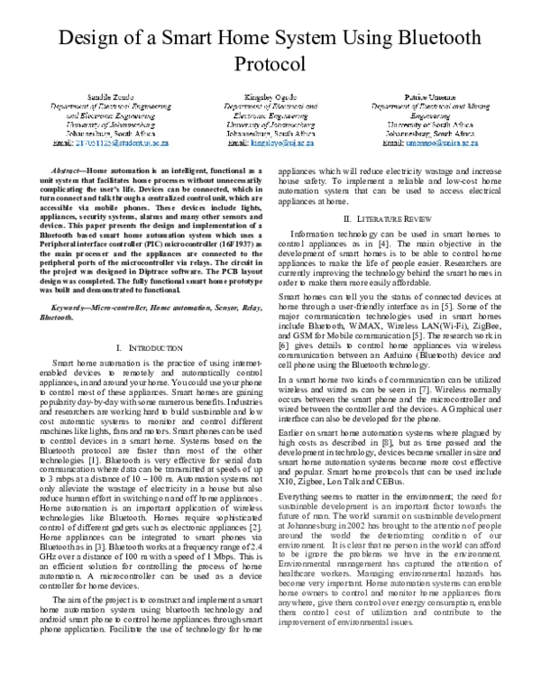 (PDF) Design of a Smart Home System Using Bluetooth Protocol
