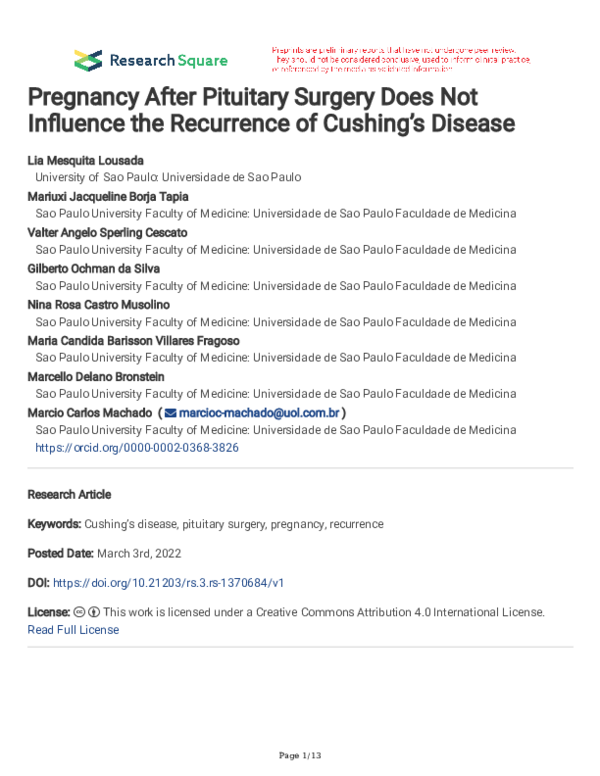 (PDF) Pregnancy After Pituitary Surgery Does Not Influence the ...