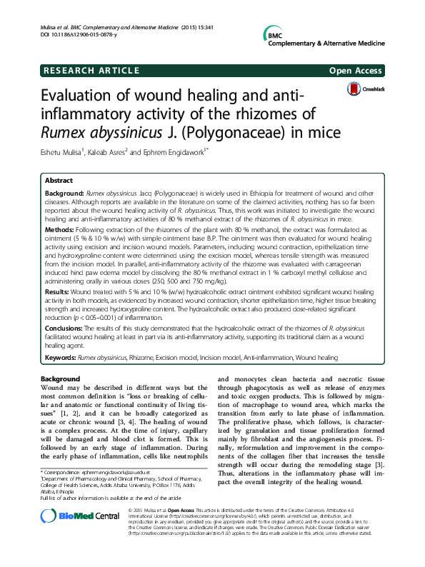 (PDF) Evaluation of wound healing and anti-inflammatory activity of the ...