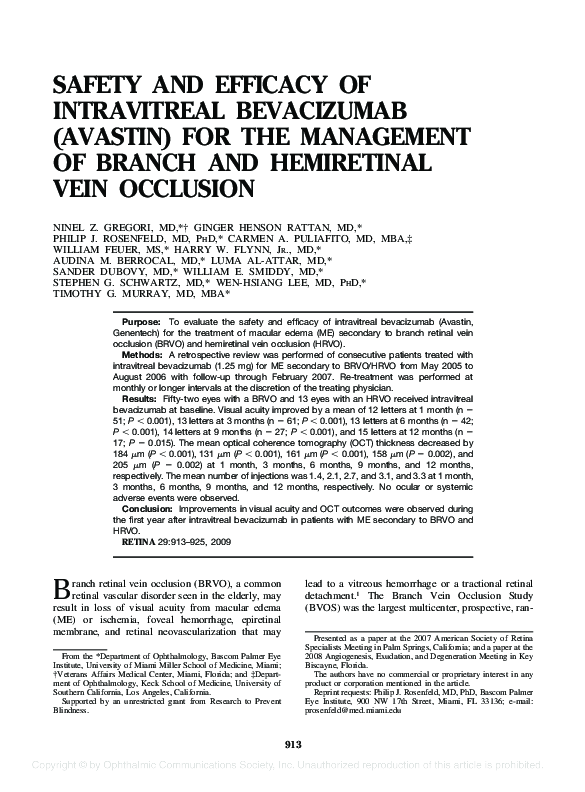 (PDF) Safety and Efficacy of Intravitreal Bevacizumab (Avastin) for the ...