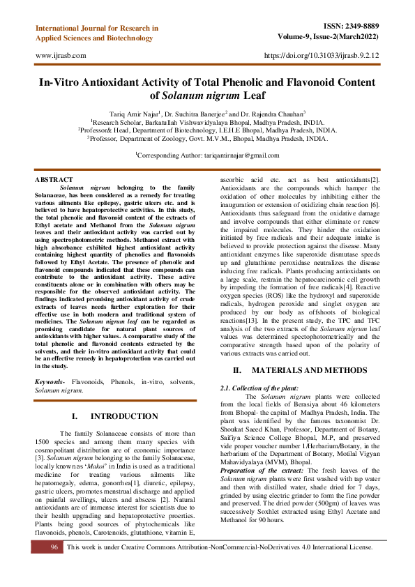 (PDF) In-Vitro Antioxidant Activity of Total Phenolic and Flavonoid ...