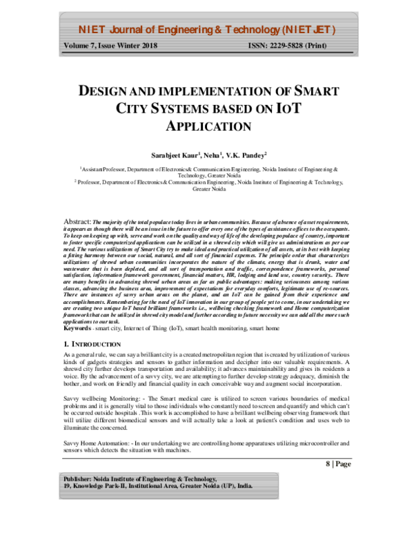 (PDF) DESIGN AND IMPLEMENTATION OF SMART CITY SYSTEMS BASED ON IOT ...