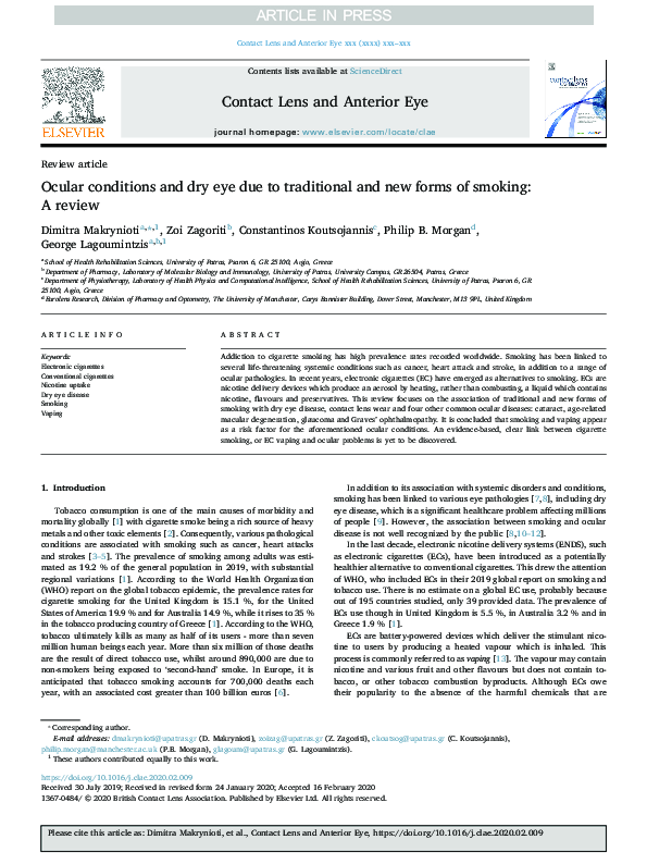 (PDF) Ocular conditions and dry eye due to traditional and new forms of