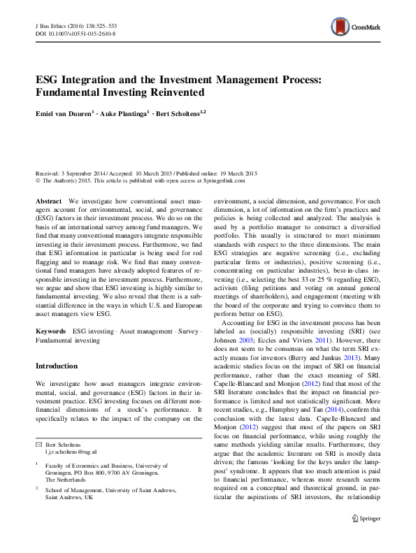 (PDF) ESG Integration and the Investment Management Process ...