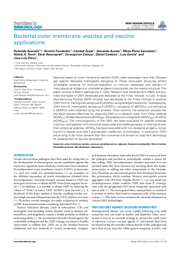 (PDF) Bacterial Outer Membrane Vesicles and Vaccine Applications