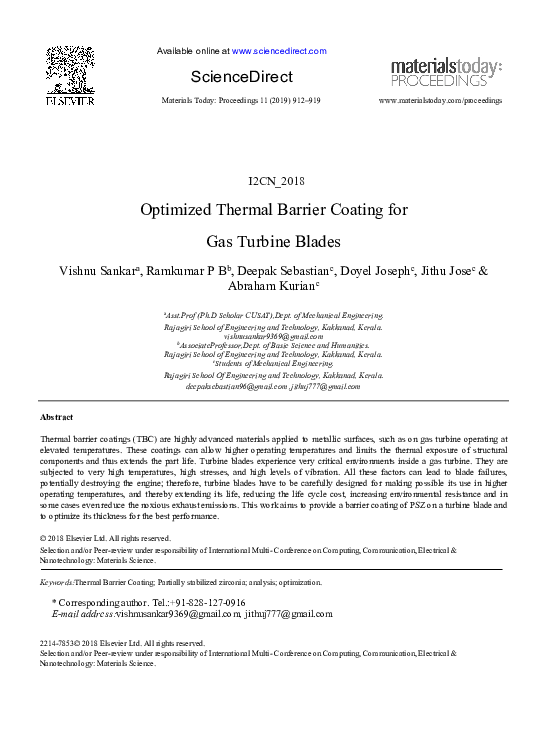 (PDF) Optimized Thermal Barrier Coating for Gas Turbine Blades
