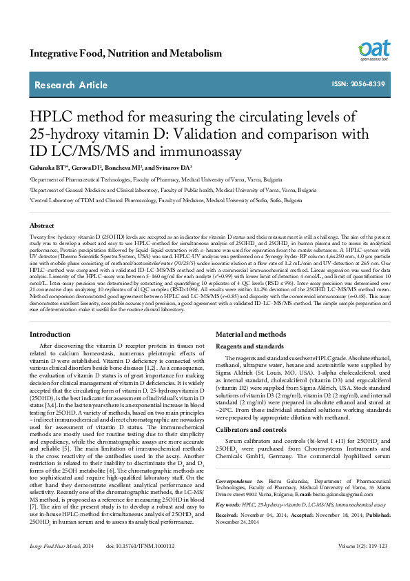 (PDF) HPLC method for measuring the circulating levels of 25hydroxy
