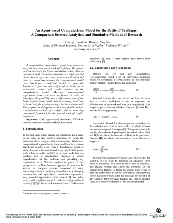 Pdf An Agent Based Computational Model For The Battle Of Trafalgar A