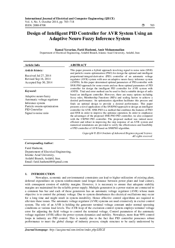 (PDF) Design of Intelligent PID Controller for AVR System Using an ...