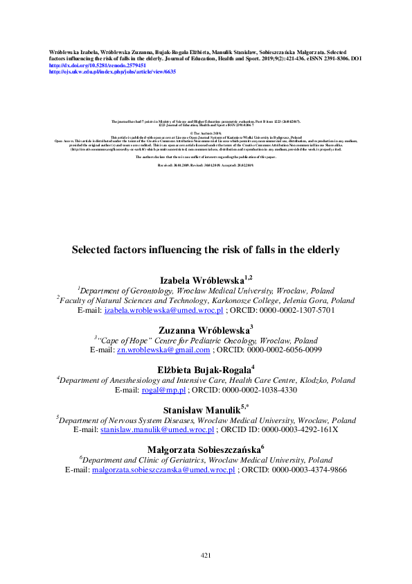 (PDF) Selected factors influencing the risk of falls in the elderly