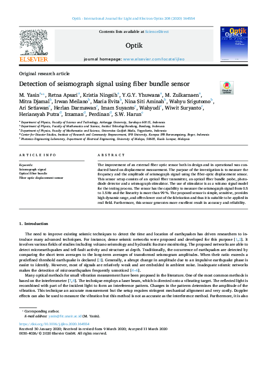 (PDF) Detection of seismograph signal using fiber bundle sensor