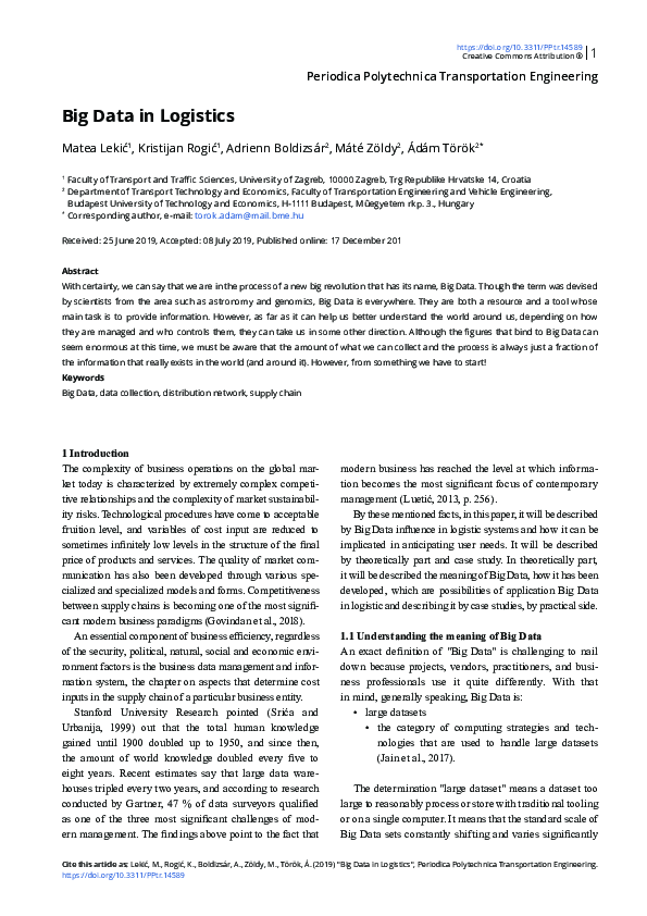 (PDF) Big Data in logistics