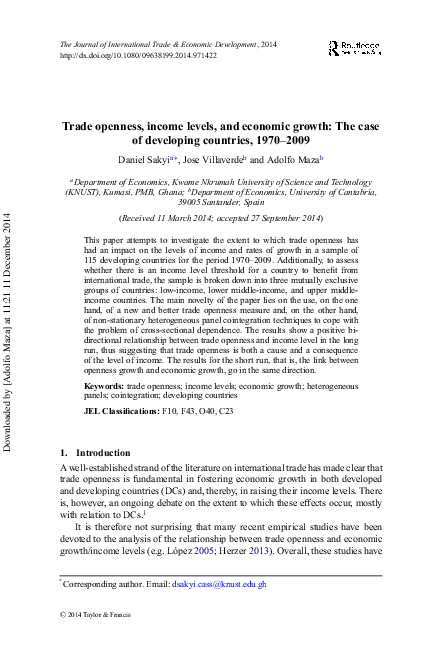 (PDF) Trade openness, income levels, and economic growth: The case of ...