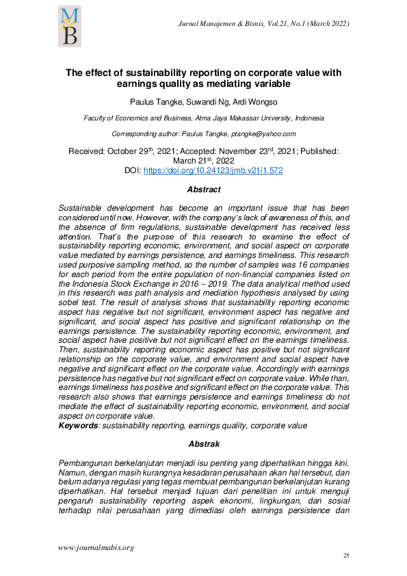 (PDF) The effect of sustainability reporting on corporate value with ...