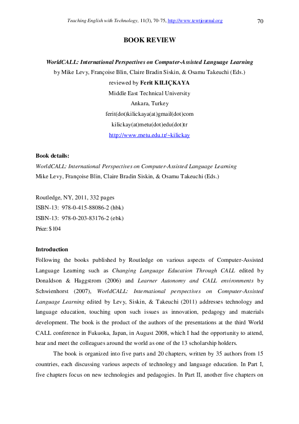 (PDF) Book details: WorldCALL: International Perspectives on Computer ...