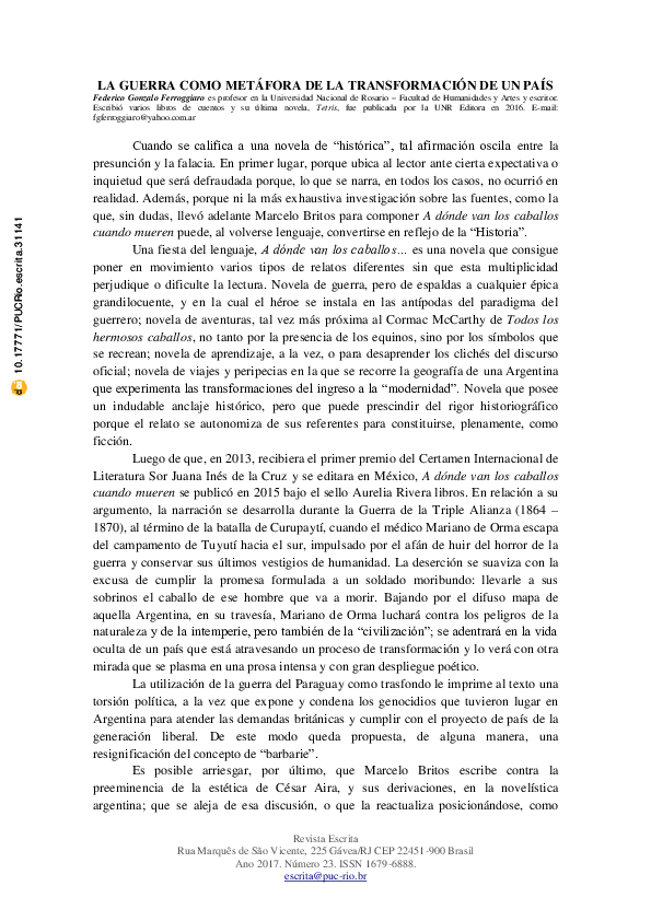 (PDF) La Guerra Como Metáfora De La Transformación De Un País