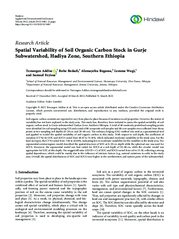(PDF) Spatial Variability of Soil Organic Carbon Stock in Gurje ...
