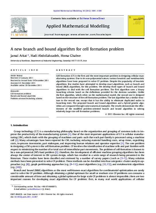 (PDF) A new branch and bound algorithm for cell formation problem