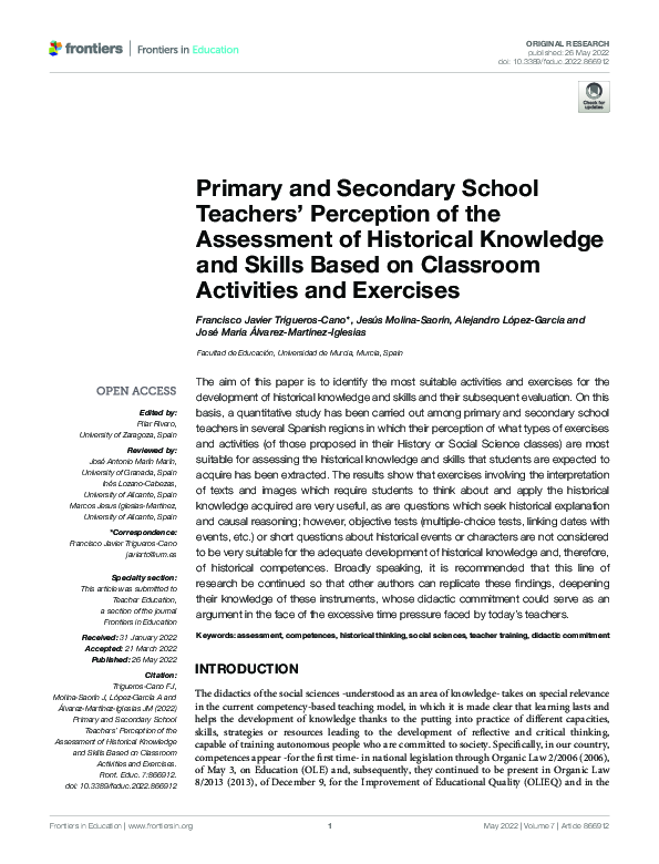 (PDF) Primary and Secondary School Teachers' Perception of the ...