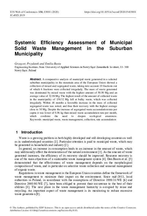 (PDF) Systemic Efficiency Assessment of Municipal Solid Waste ...