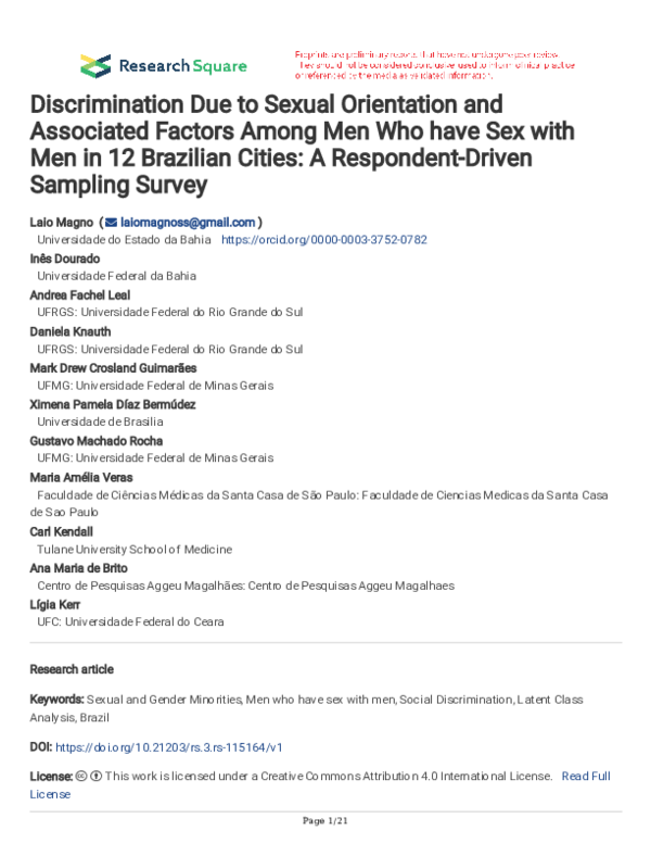 (PDF) Discrimination Due to Sexual Orientation and Associated Factors ...